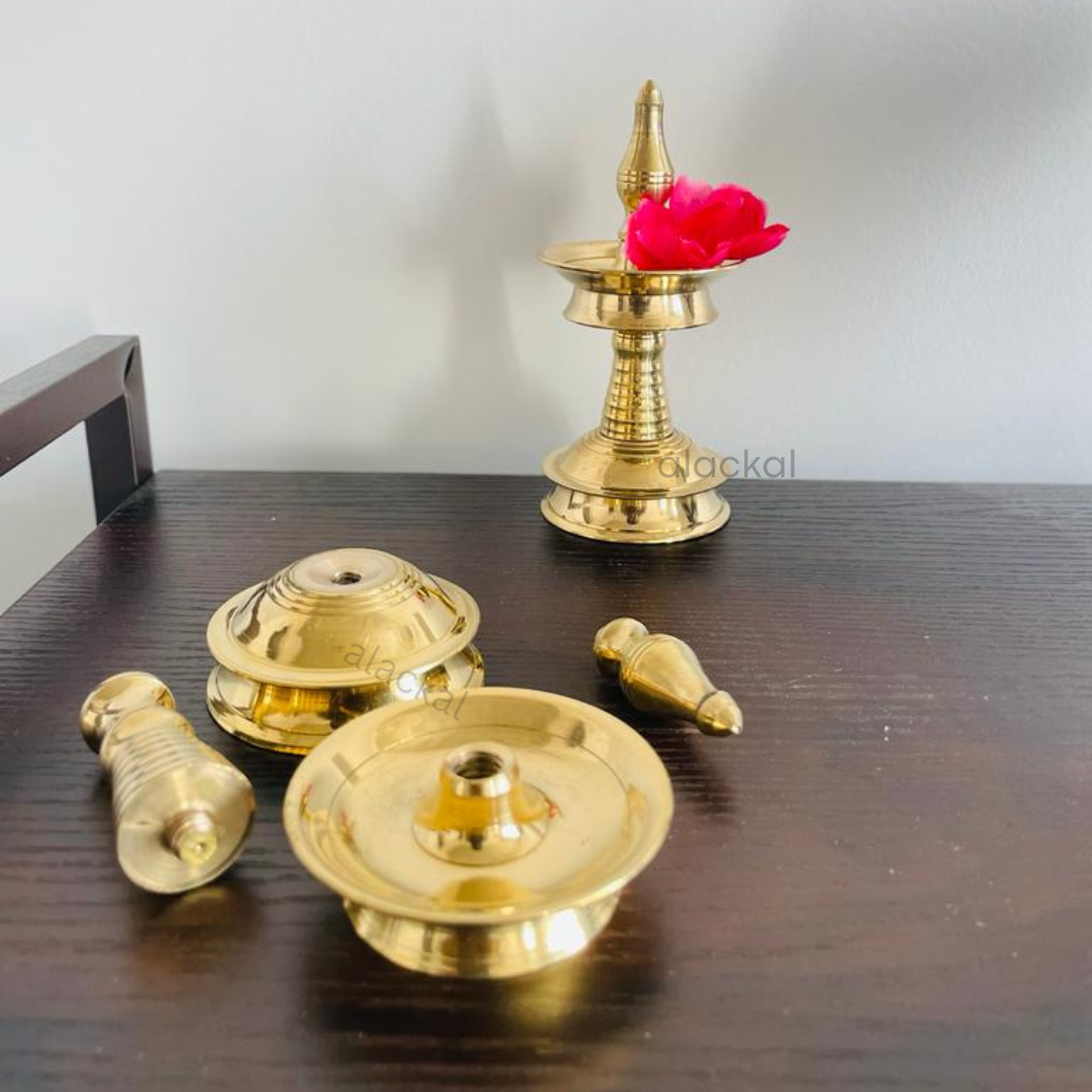 Kerala style brass nilavilakku lamps for elegant home decor setup