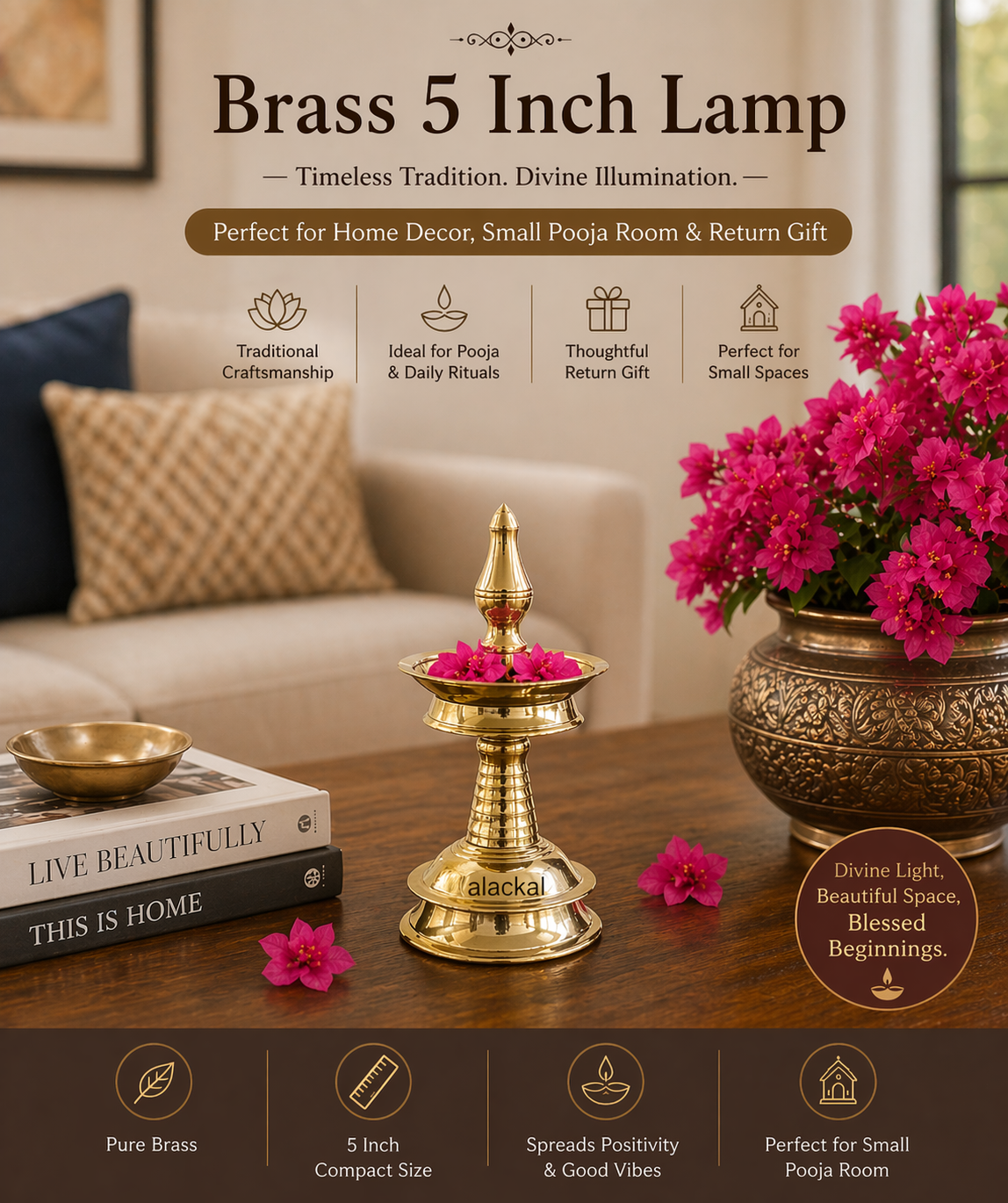 alackal bell metals mannar - barss 5 inch lamp for return gift and home decor