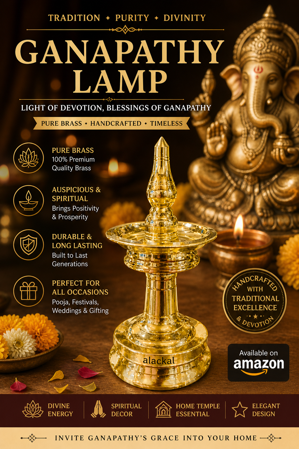 alackal bell metals annar - brass ganapathy lamp usa