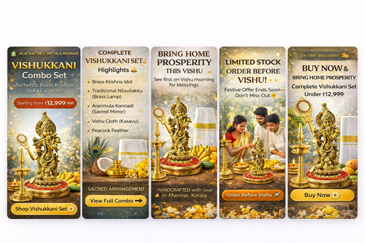 Vishukkani Combo Set – Brass Uruli, Nilavilakku, Aranmula Kannadi & Krishna Idol | Alackal Bell Metals Mannar