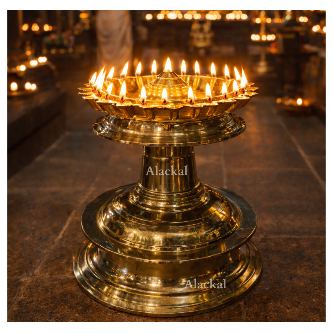 Handmade Bronze Bhadradeepam with 21 Wicks – A Symbol of Auspicious Light from Alackal Bell Metals, Mannar
