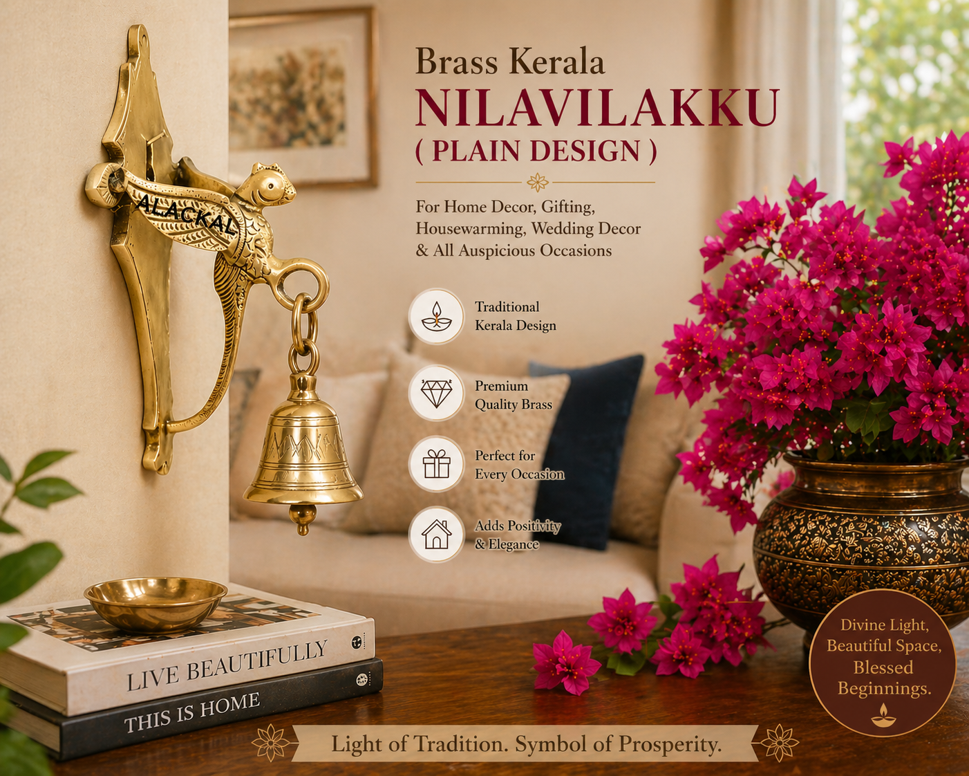 Brass wall mounted bird shaped hook for hanging bell Kerala traditional home decor from Alackal Bell Metals Mannar usa