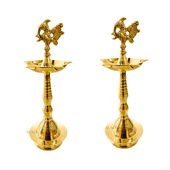 alackal bell metals - mannar - brass mahabharata vilakku - peacock headed lamp pair for gifting  