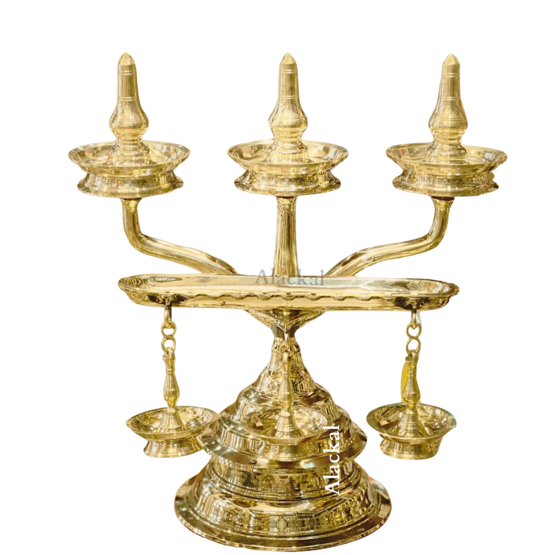 Bronze Handmade Kerala Kavaravilakku with Paathivilakku – Temple Lamp from Alackal Bell Metals Mannar