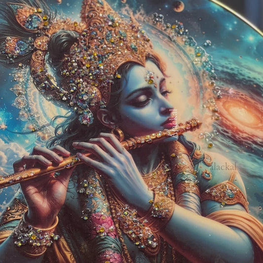 Round acrylic Krishna painting frame from Alackal Bell Metals Mannar